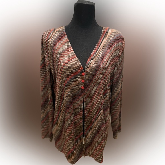 N 50% off w♥️ Touch Womens Sweater L Geometric Long Sleeve open front - Picture 1 of 6